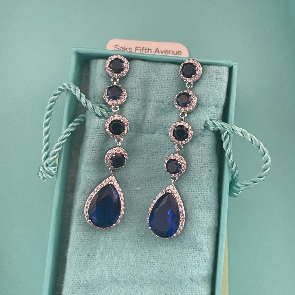 Royal Blue Sapphire Long Drop Earrings 925